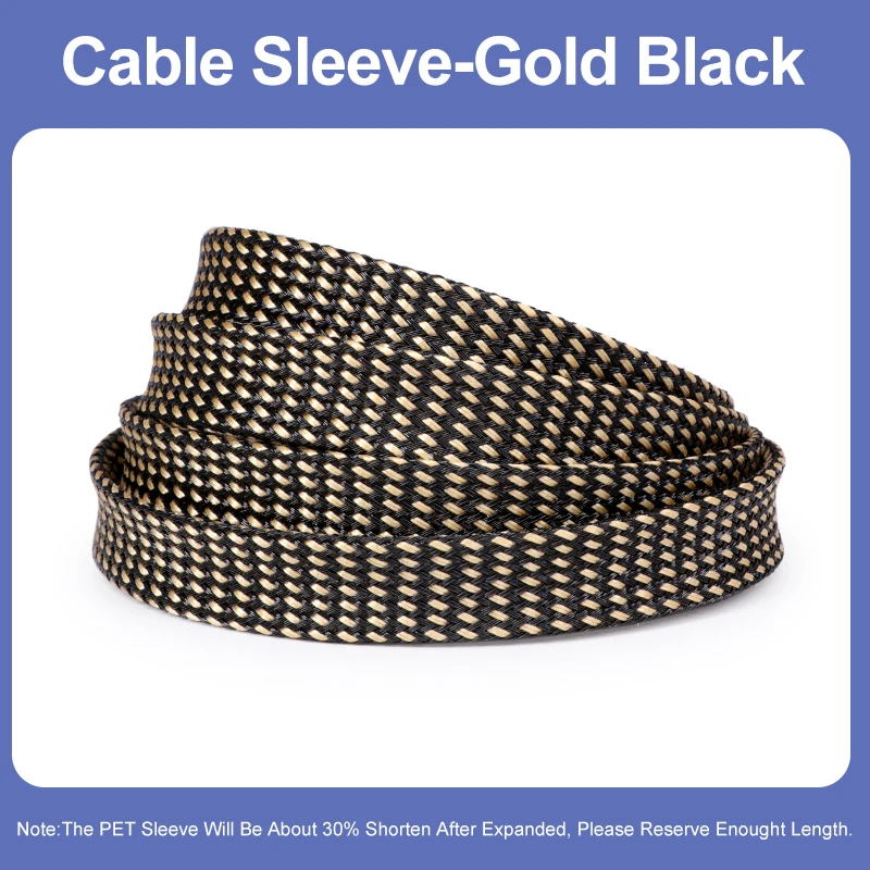 Gold Black PET Insulation Expandable Braided Sleeve 2 - 40mm High Density Wire Wrap Cover Nylon Sheath Protection Cable Sleeving
