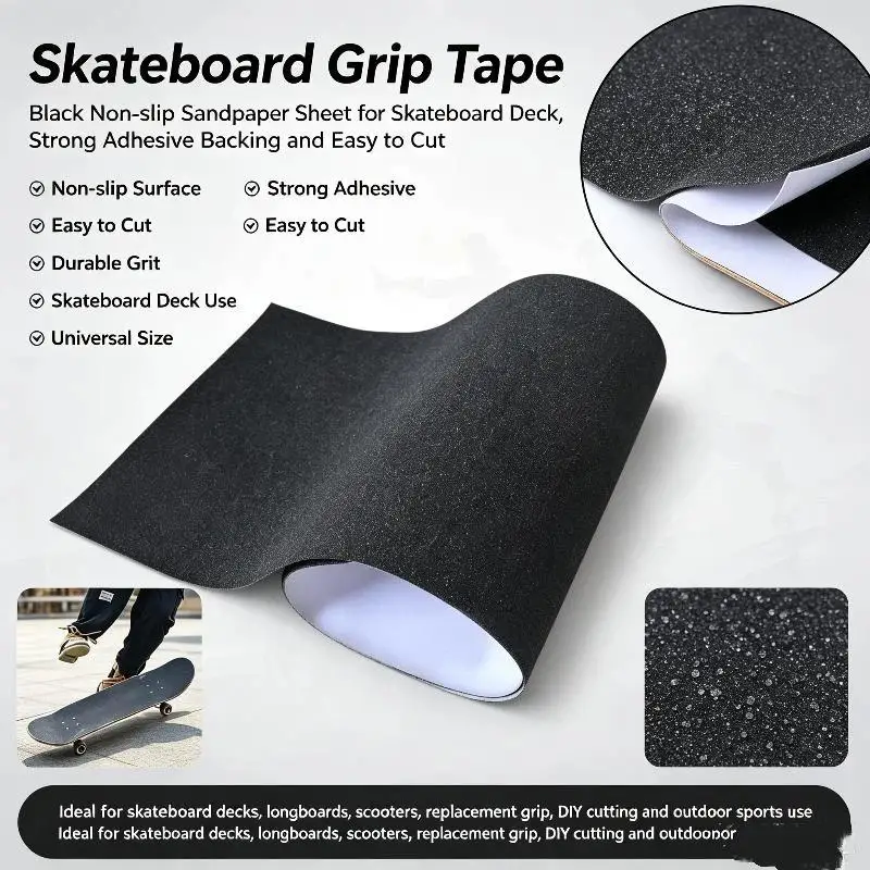 Skateboard Grip Tape Abrasion Resistant Self Adhesive Non-Slip Sandpaper 81x21cm 1Pcs for Professional Skateboarding Sports