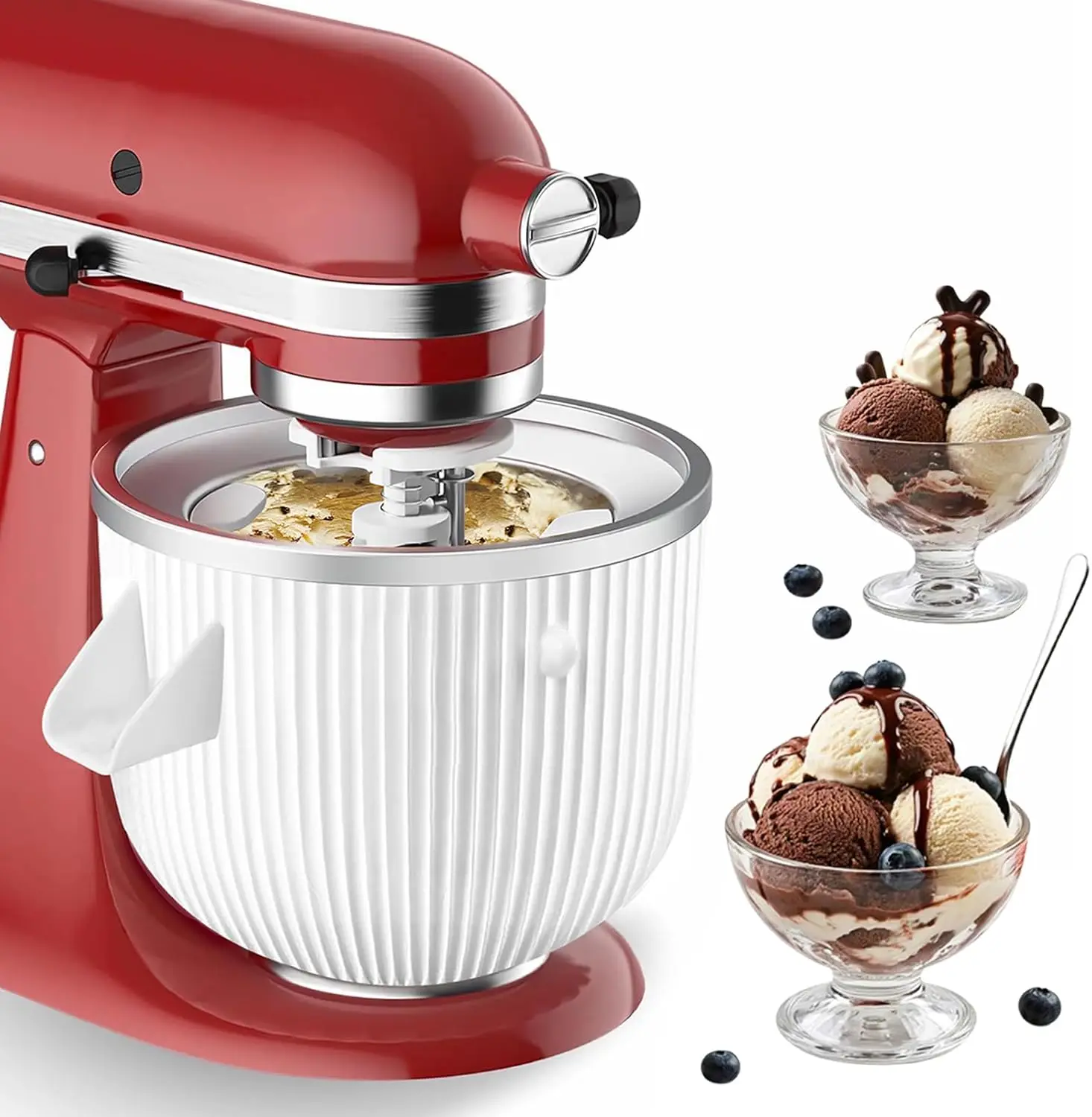 Ice Cream Maker Attachment for Kitchenaid Kids, Fits 4.5/5QT & 6QT Stand Mixers, 2 Quart Frozen Yogurt Sorbet Gelato Maker