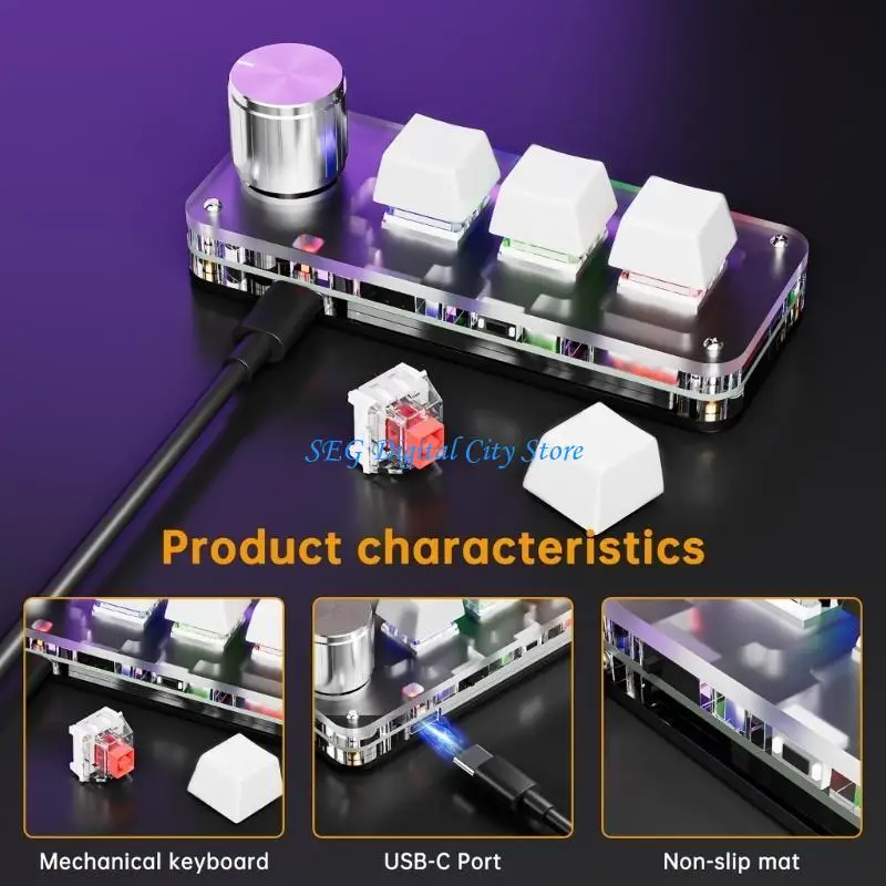 

U75B 3 Ключ USB -клавиатура DIY программирование макро -клавиша Настраиваемые функции для эффективной многозадачности и игр