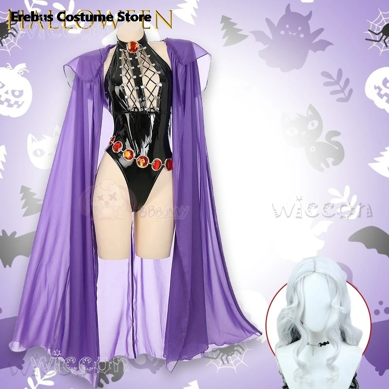 

Halloween Costumes Women Witch Banquet Cosplay Purple PU Leather Full Body Suit Set Outfit Female Bodysuit Adults Suit