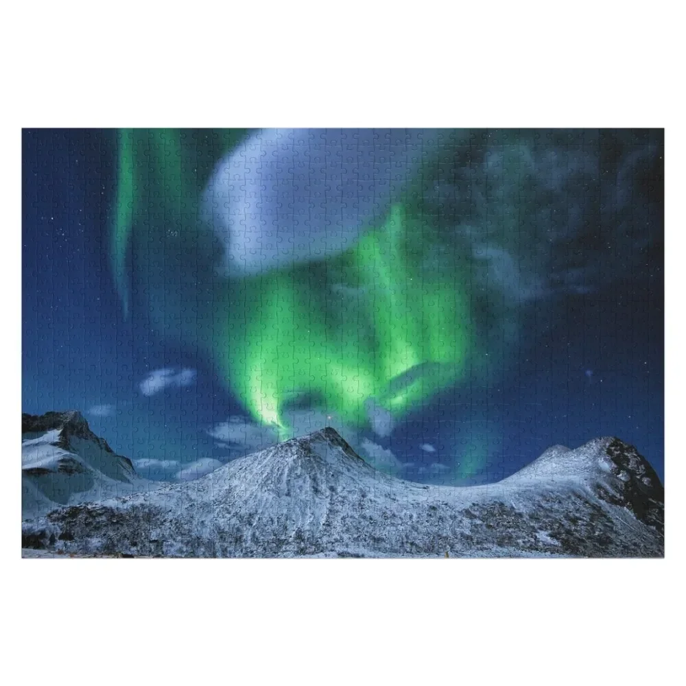 

magnetic northern lights trail above snowed mountain Jigsaw Puzzle Custom Gifts Personalised Name Puzzle