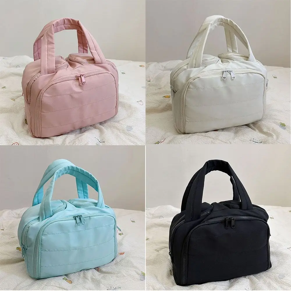 Kawaii Solid Color Cosmetic Bag Cotton Large Capacity Portable Toiletry Bag Anti-splash Water Printed Pouch for Make Up Kit