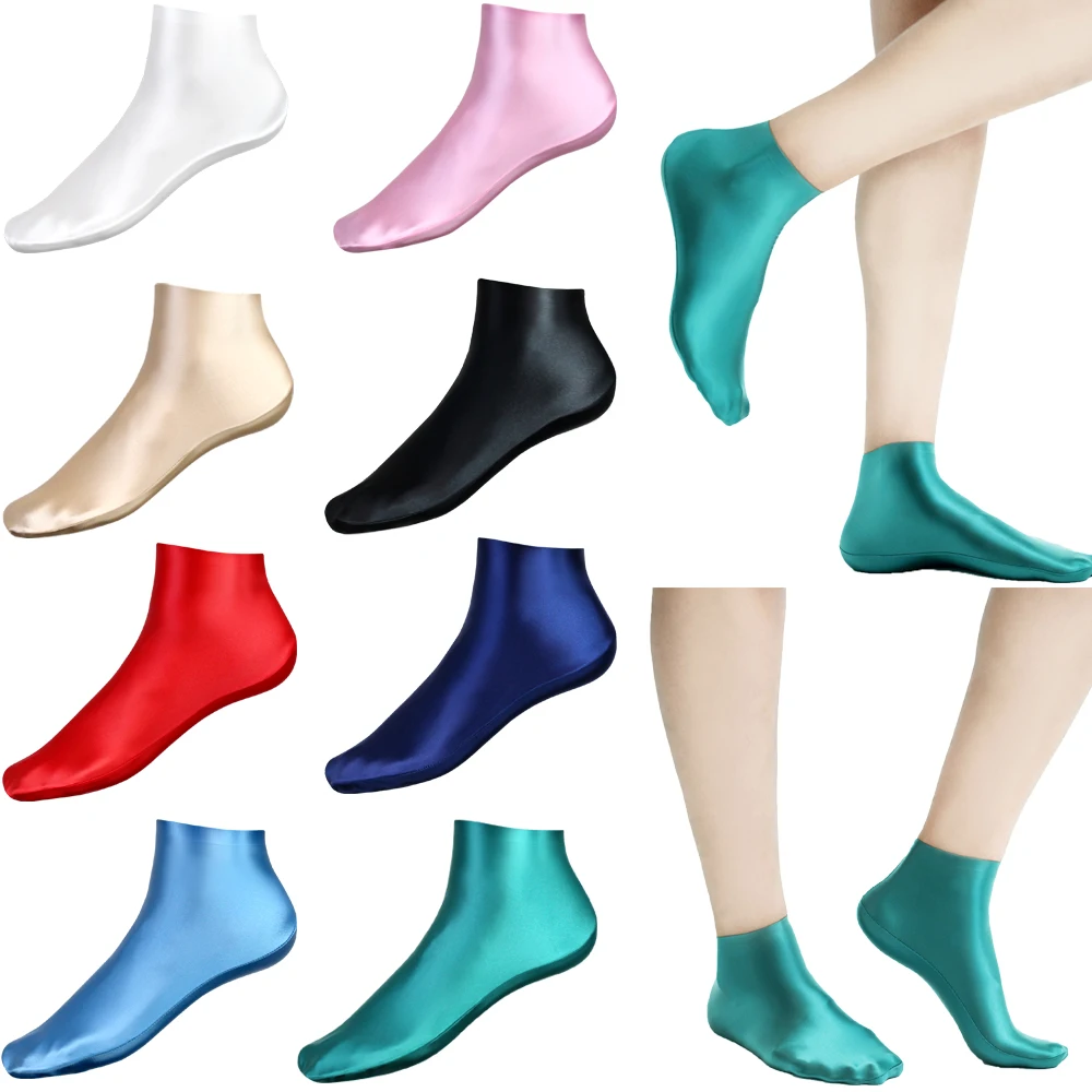 

MJINM женские глянцевые атласные бесшовные дышащие короткие носки из спандекса однотонные плотные спортивные гладкие домашние короткие носки для йоги для фитнеса