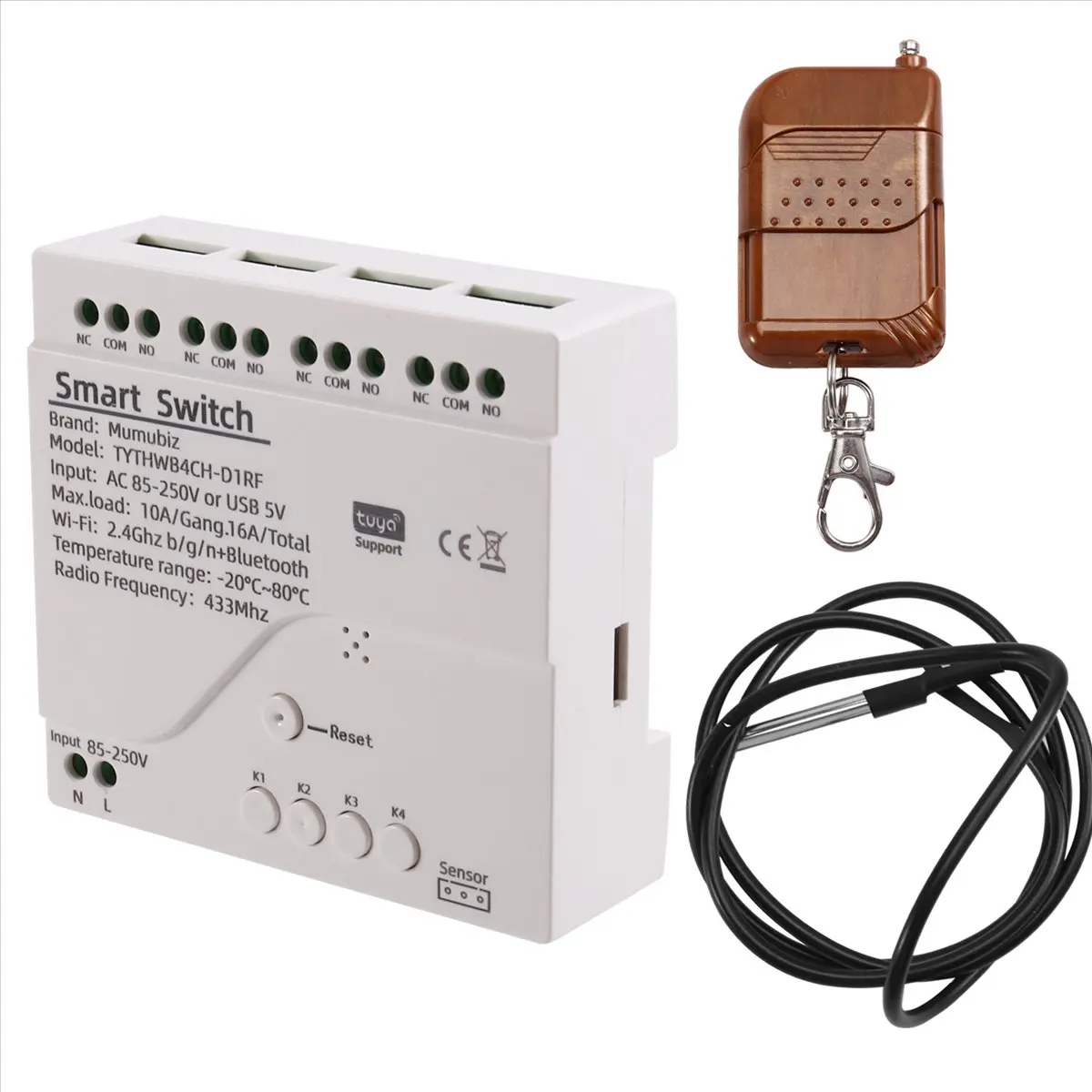 Tuya WiFi مفتاح ذكي مستشعر درجة الحرارة مراقب التيار المتناوب 85-250 فولت مفتاح ذكي لاسلكي مع جهاز تحكم عن بعد