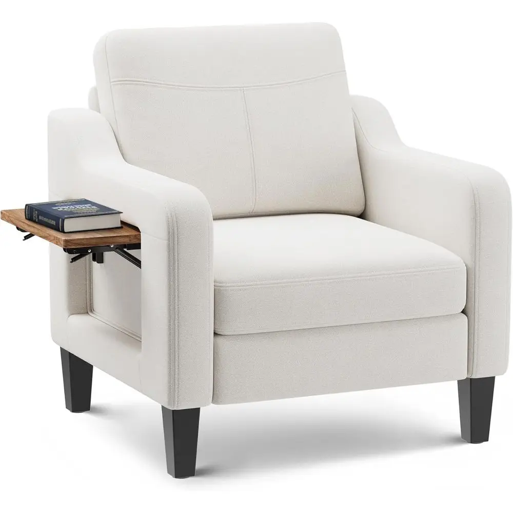 

Accent Chair or Living Room ern Linen Upholstered Armchair Side Wooden abric Soa Chair with oldable Table 2 Side kets Comy Readi