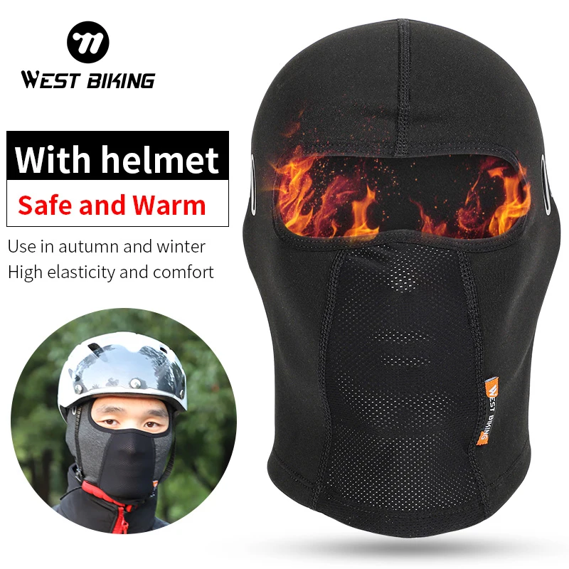 ウエストバイク-暖かいサイクリングフルフェイスマスク、快適なストレッチフリース、サーマルバラクラバ、アウトドアスポーツ帽子、ヘルメット裏地、冬