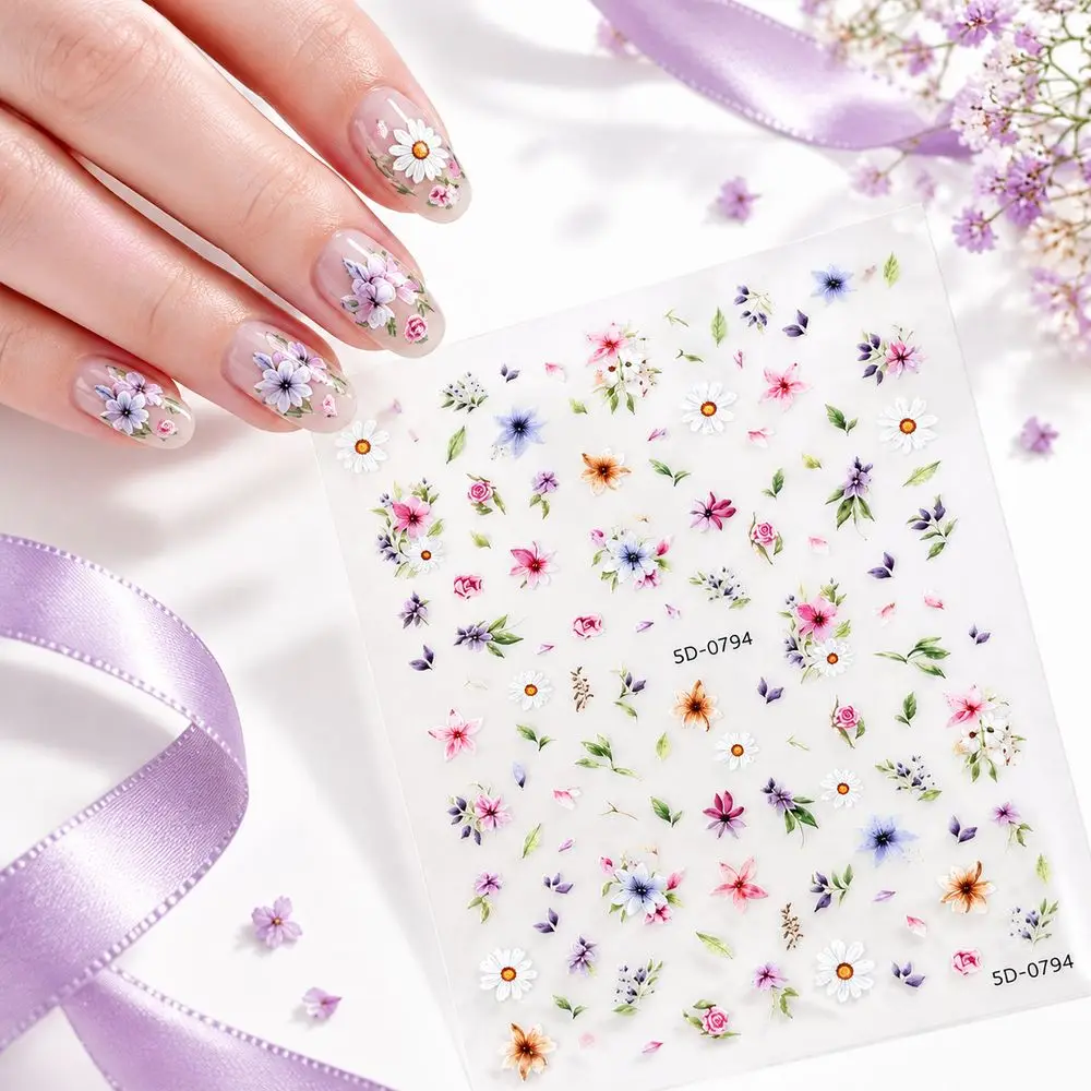 1Pc Dreamy Flower Nail Sticker Transparent Base Daisy Watercolor Pastel Decal Self-Adhesive For Spring Salon Manicure DIY Kit