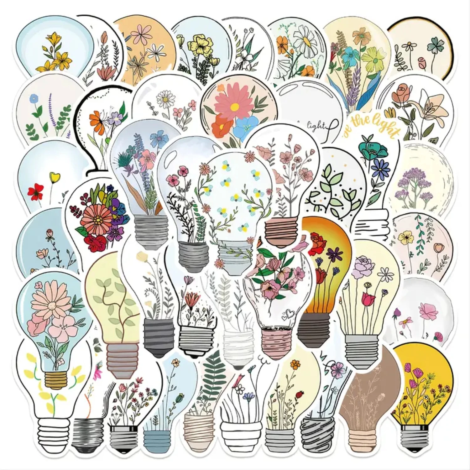 

Waterproof Lovely Light Bulb Flower Sticker Set - Perfect for Brightening Up Your Water Bottles, Laptops, Guitars, and Skateboar
