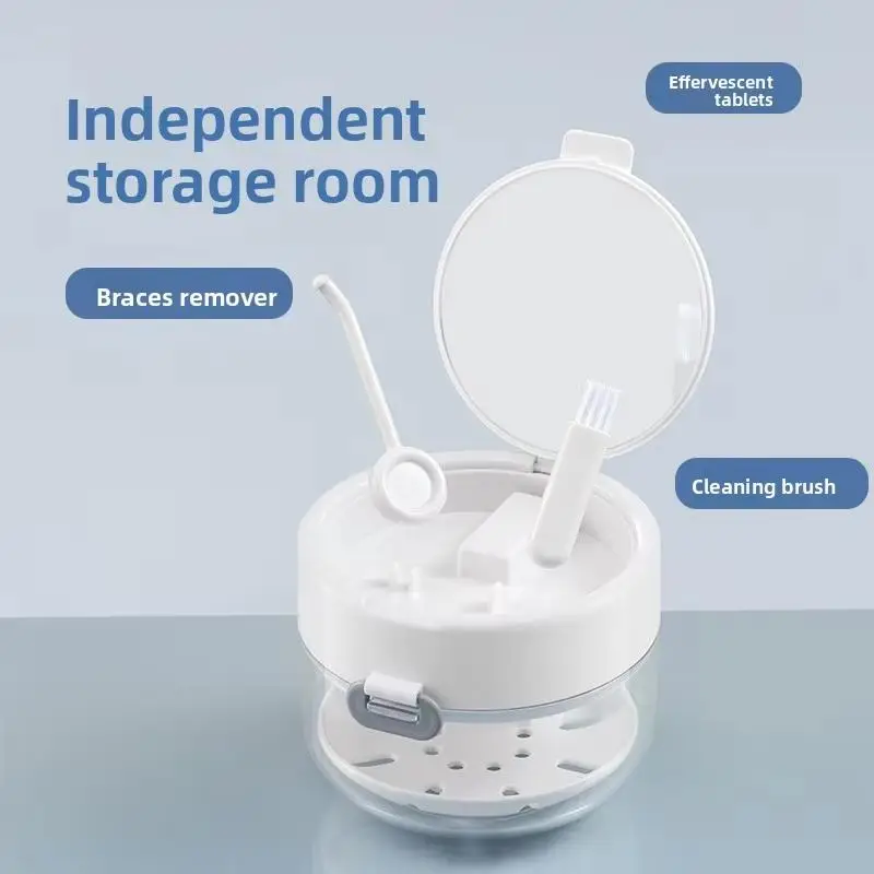 1Pcs 3 In 1 Portable Double Layer Denture Case with Cleaning Brush Storage Box for Donut Braces Retainer Organizer Travel