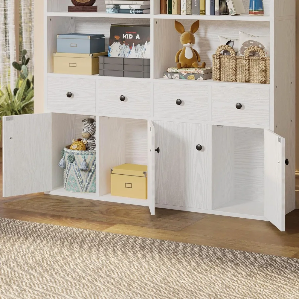 

78.7"Bookcase with 4 Drawers and 4 Doors, 6 Tier Large Bookshelf with Storage, Floor Standing Display Storage Shelves,