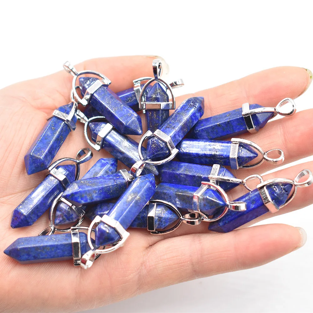 Wholesale 12 24 50pcs/lot 2022 trendy natural lapis lazuli bullet shape point Chakra charms pendant for jewelry making free