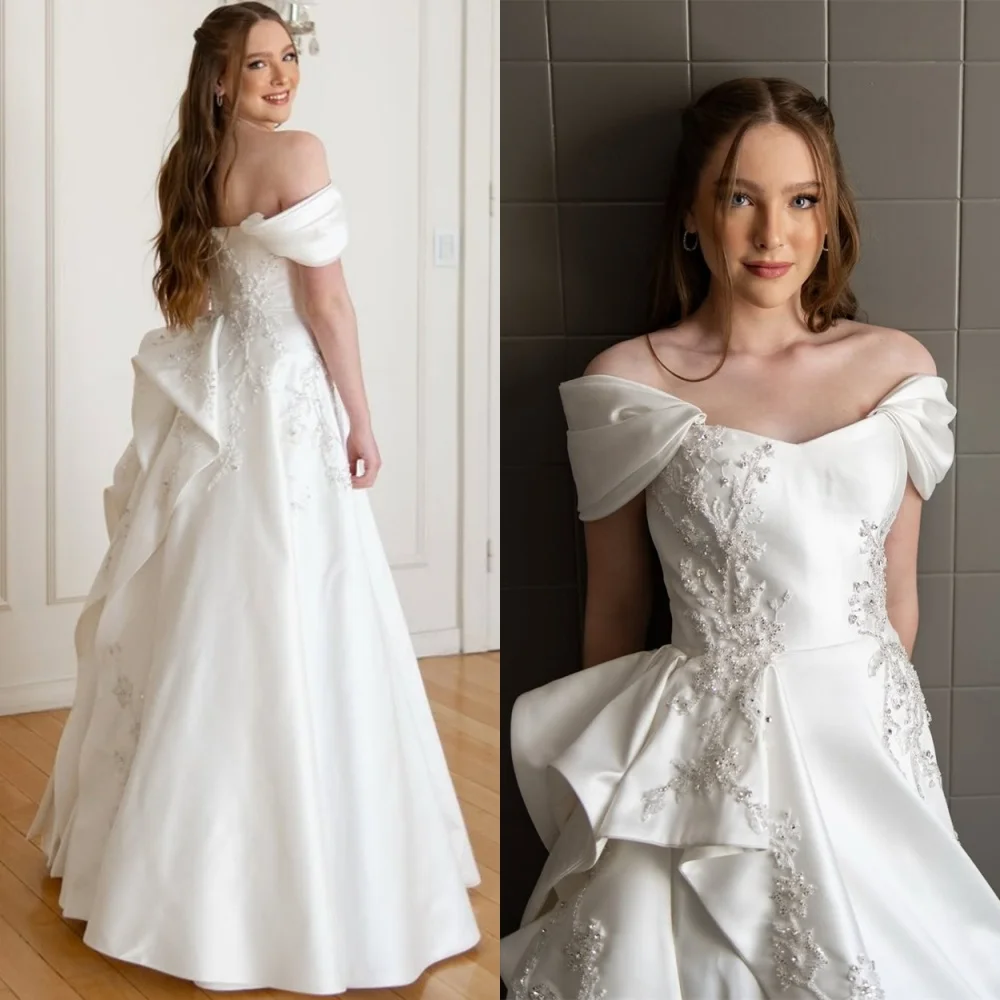 

Customized High Quality White Satin Evening Dress Modern Off the Shoulder Homecoming Dresses Classic Special Occasion Gowns