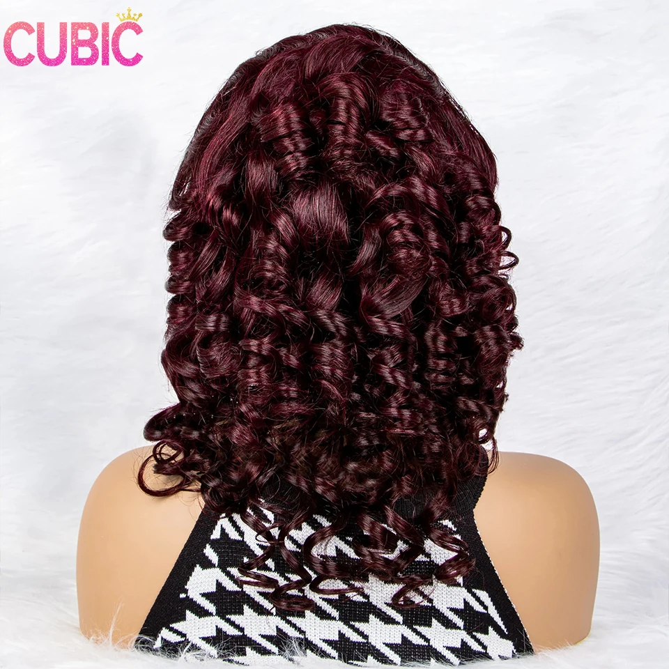 Kubieke Bouncy Curly Spring 1b/99j Ful 13X4 Lace Front Human Hair Pruiken 250 Dichtheid Voor Vrouwen Real Wave Frontal Virgin Pruik