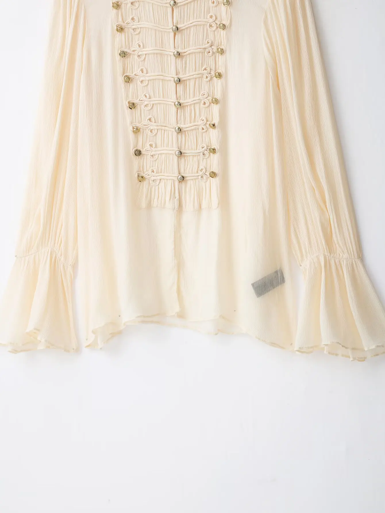 TFMLN 2026 Damen Bluse mit ausgestellten Ärmeln, schmal geschnitten, hoher Kragen, Knopfleiste, elegantes Napoleon-Hemd, schickes, transparentes, unifarbenes Oberteil für den Urlaub. – Detail 6