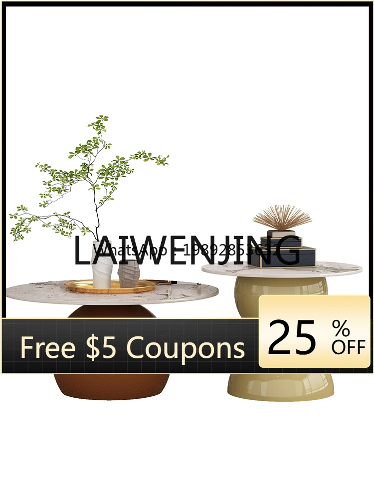 

Nordic Stone Plate Coffee Table Modern Minimalist Living Room Home Light Luxury Cream Style Art round Tea Table