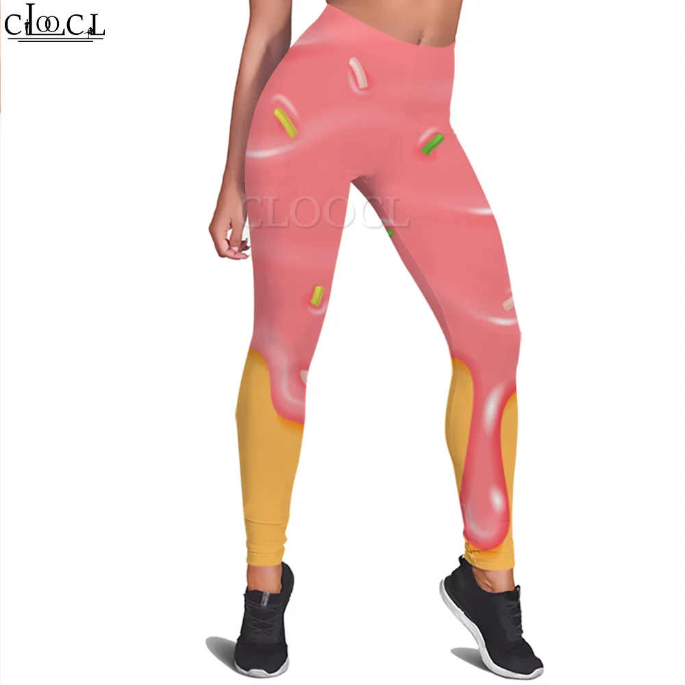 CLOOCL nuevas mallas para mujer, mallas informales con estampado 3D de postre sabroso, mallas elásticas ajustadas sexis, pantalones de Yoga, ropa ajustada