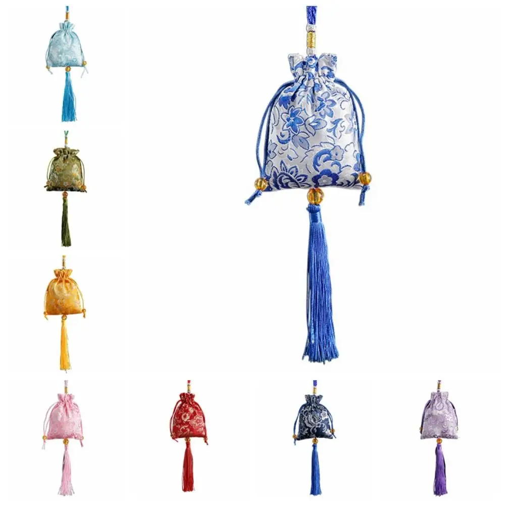 Bordado flor borla cordão saco floral frisado lona étnica flor bolsa hanfu decoração grande capacidade