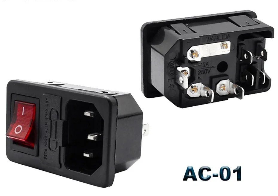 IEC320 C14 Elektrische AC-Buchse 3-polig Rot LED 250V 10A Sicherung Buchse Stecker Einlassanschluss 2-polige Buchse Montage-Wippschalter – Detail 9