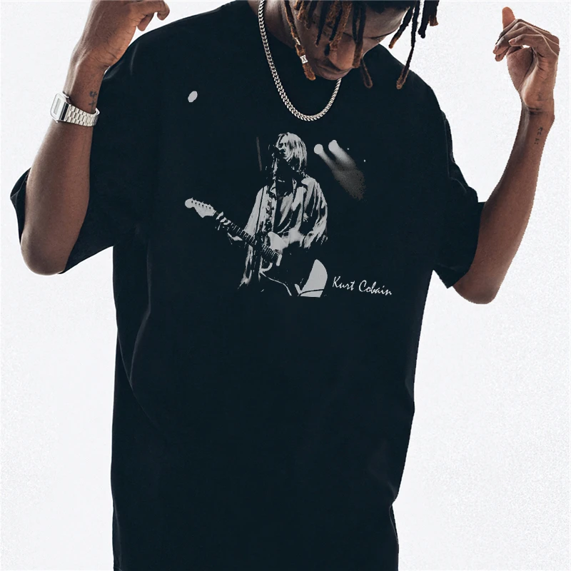 Kurt Cobain Print T-shirt Men Women Cotton Hip Hop Oversized Tshirt Short Sleeve T Shirt Streetwear Tops Tee