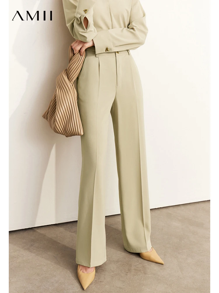 AMII Minimalism 2022 Clothing Sets for Women New Solid Elegant Blouse+High Waist Office Lady Wide Leg Pants Female 2PCS 12240966