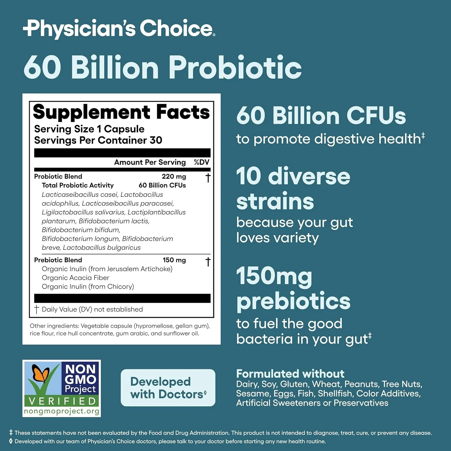 Probiotics 60 Billion CFU - Multi Enzymes, Organic Prebiotics - Support Healthy Gut Flora, Reduces Bloating, Improve Immunity