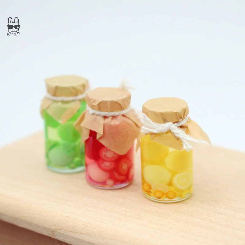 Latas De Vidro De Frutas Sortidas Para Casa De Bonecas, Simulação Em Miniatura, Comida Em Miniatura, Modelo De Jogo, Colorido, 1Pc