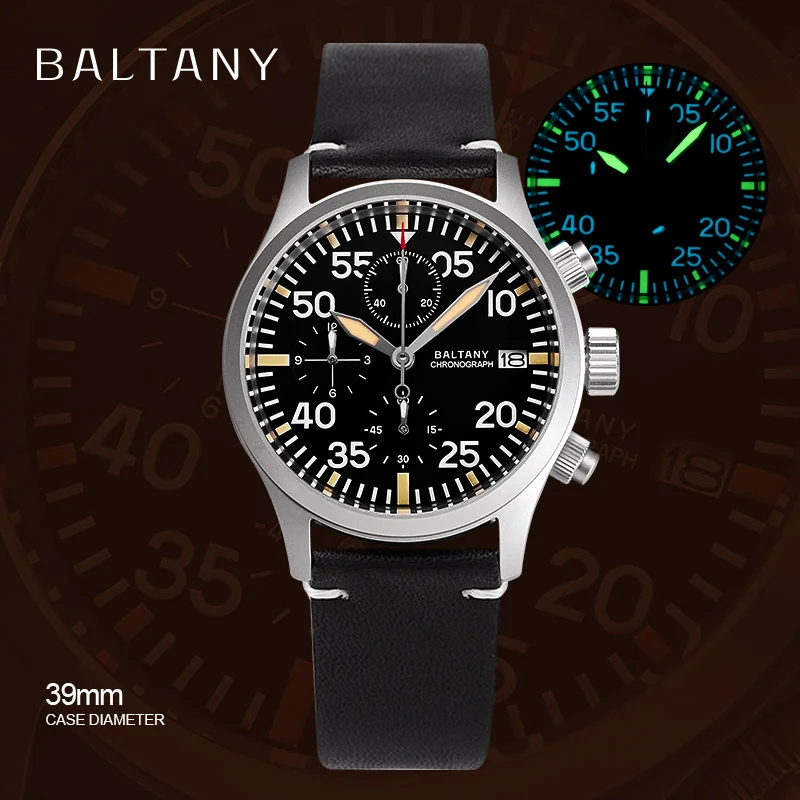 Baltany Quartz Stainless Steel Watch for Men, cronógrafo impermeável, cristal de safira, esporte militar, luxo, S5045, Vk67