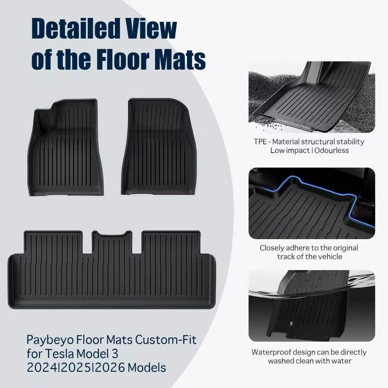 For 2024‑2026 Model 3 Highland TPE All‑Weather Floor Mats 6‑Piece Set Waterproof Anti‑Slip Odorless Cargo Mat Rear Seat Back Protector Car Accessories - view 6