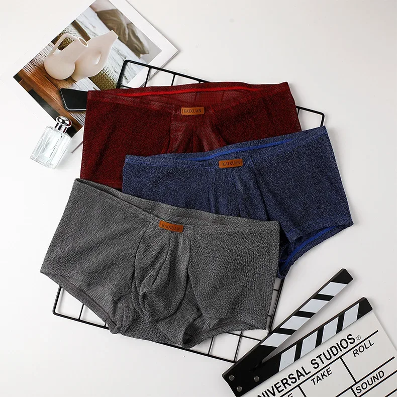 Men's Ice Silk Mesh Boxer Briefs Ultra-thin Breathable Cool Quick Dry Underwear Soft Comfortable Panties for Summer Daily Wear