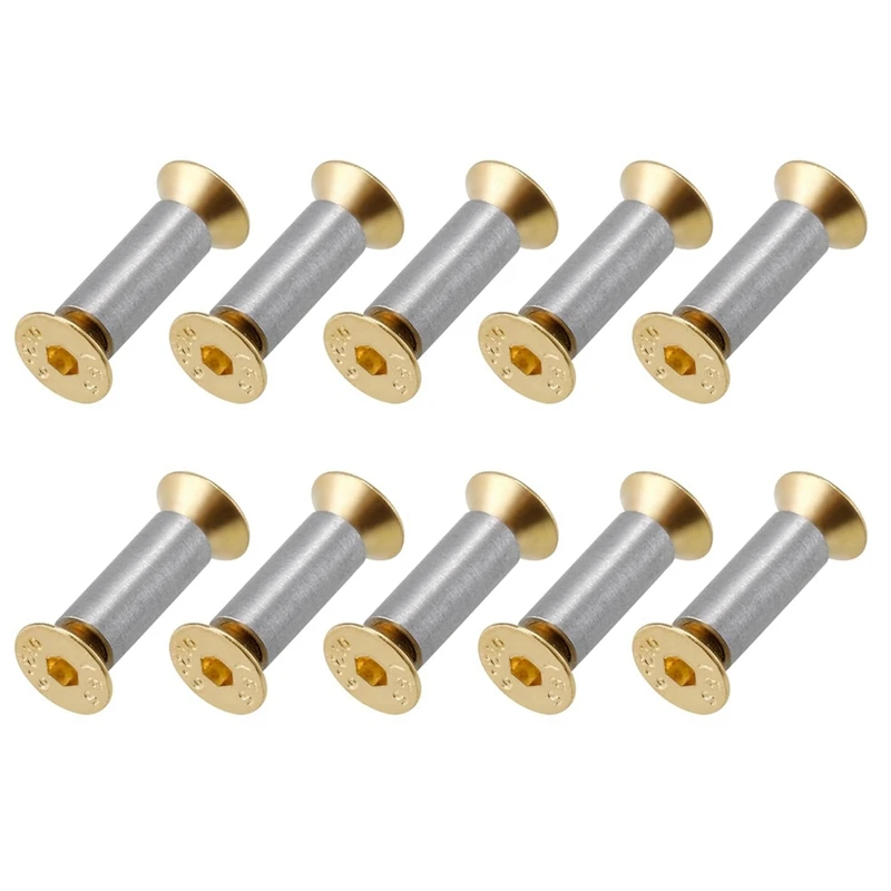 10 Packs Knife Handle Screws Rivets Bolts Fasteners, Gold Hex Flat Head Screws, Knives Maker Screws