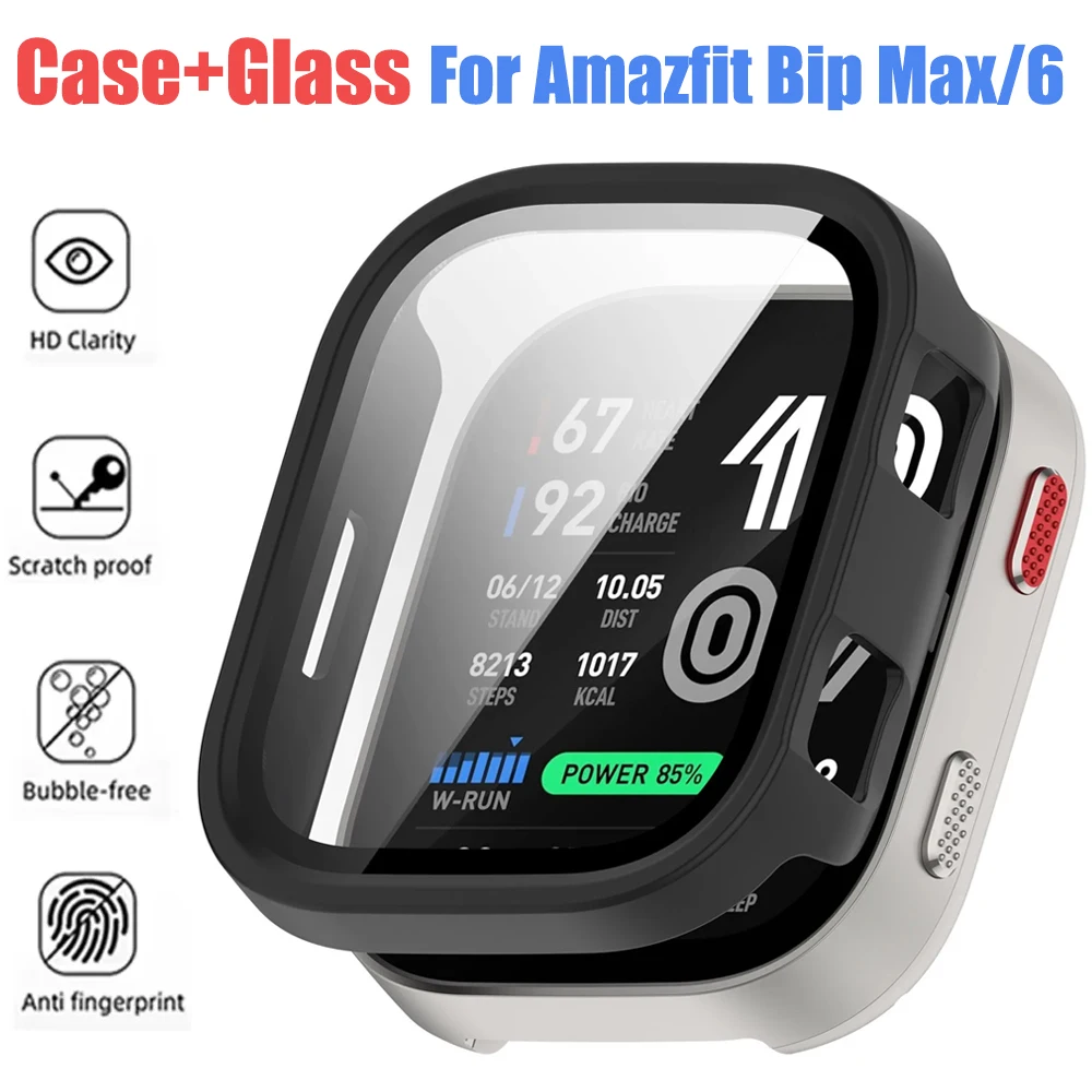 Case + Glass for Amazfit Bip Max Omni-directional Anti-dropping and Scratching Screen Protective Shell for Amazfit Bip 6