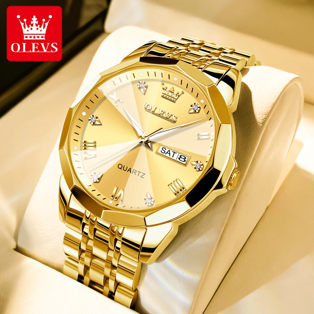 

OLEVS New Watch for Men Original Quartz Waterproof Male Wristwatch Gold Stainless Steel Strap High-end Luxury Man Watch Clock