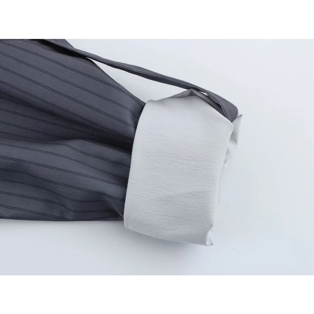 أزياء مخطط بانت مجموعات لسيدة عارضة التلبيب الياقة كم طويل قميص مخطط مع علامة تبويب زرر مطابقة مريح بنطال ذو قصة أرجل واسعة #5