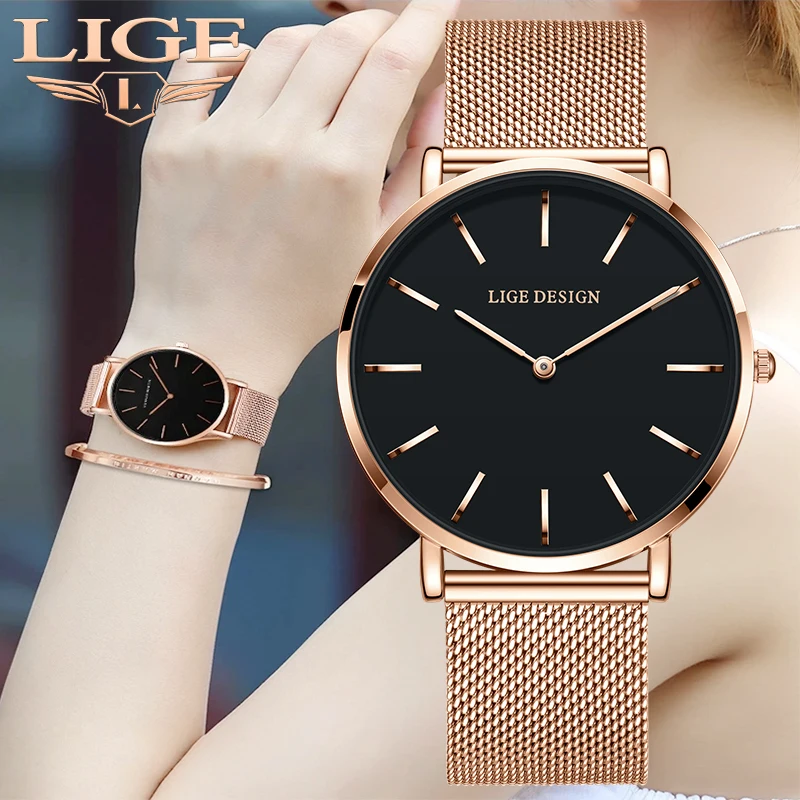 

LIGE TOP Elegant Women's Watch Fashion Simple Ladies Watch Dress Quartz Waterproof Watch for Women Christmas Gifts Montre Femme