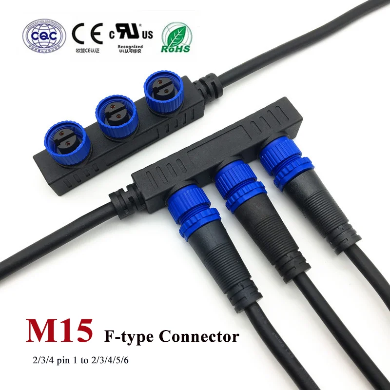M15 F-type 2 3 4 Pin Connector Cable Waterproof 1 Divide 2 3 4 5 6 Wire Aviation Plug Male Female Joint LED Module Female Head