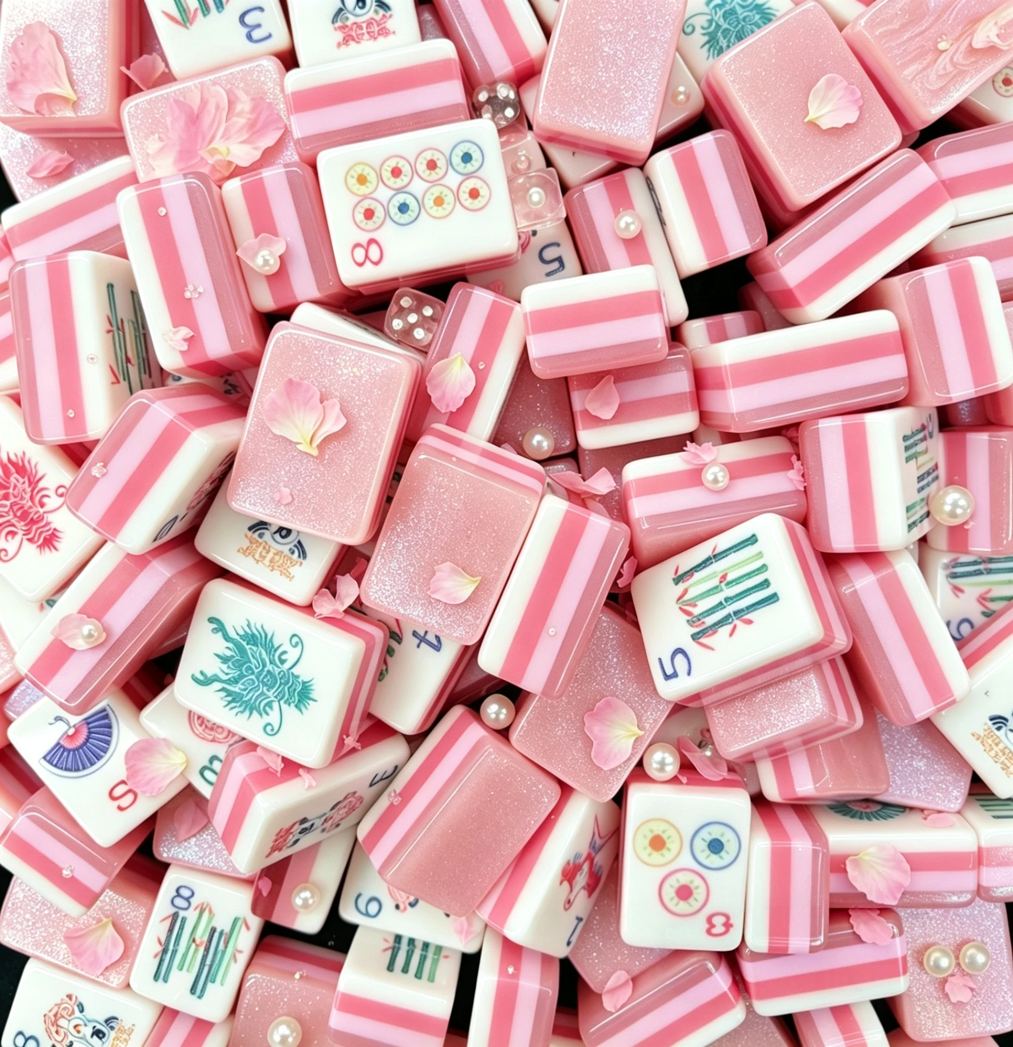 High-End Luxury Foldable Pink Luminous Pearl Shell Four-Layer American Mahjong Send Mahjong and Dice