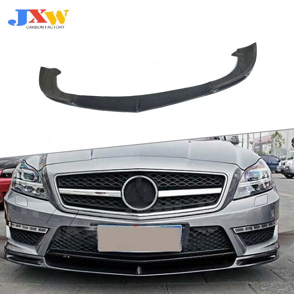 Carbon Fiber Front Bumper Lip For Benz CLS Class W218 CLS300 CLS350 2012-2015 V Style Head Bumper Chin Shovel Protector FRP