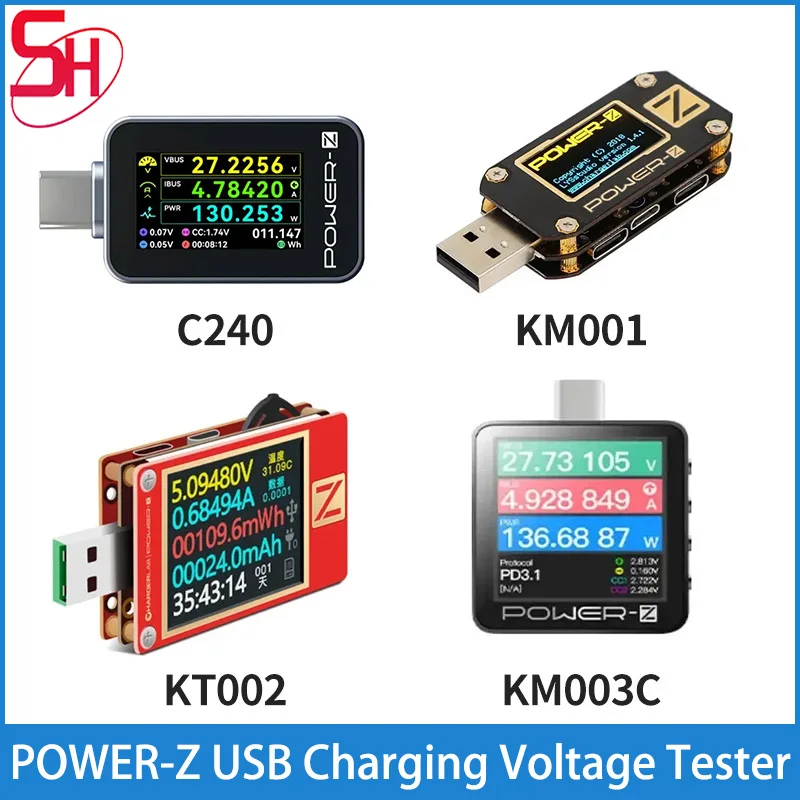 POWER-Z KM003C KT002 KM001 C240 USB Tester Digital Voltmeter QC5.0 PD3.1 Voltage Current Ripple Dual Type-C Power Bank Detector