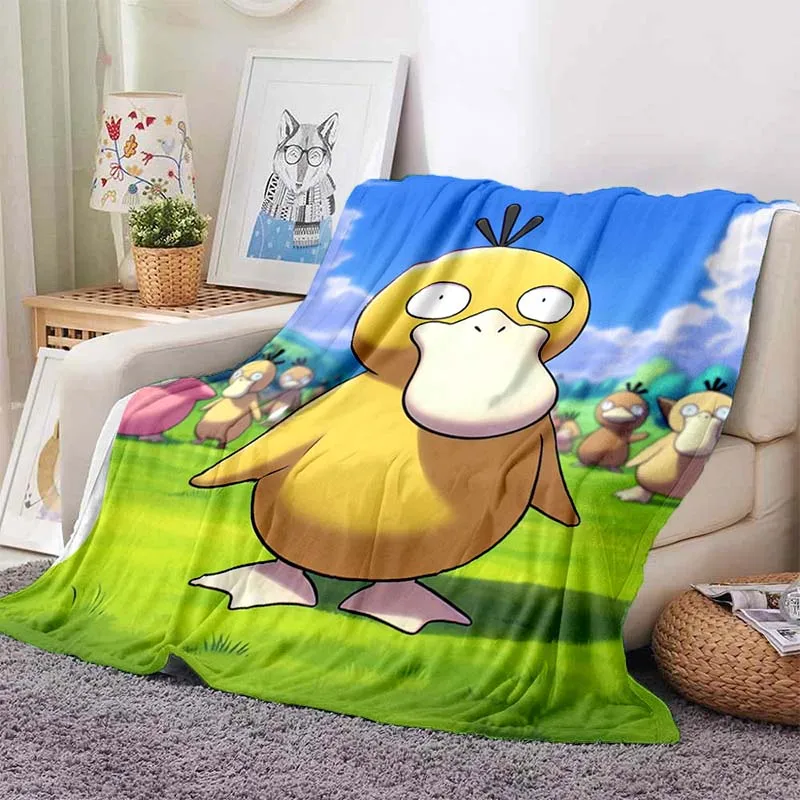 6 Sizes Cartoom Pokémon Psyduck Printed Blanket for Sofa Home Travel Soft and Comfortable Blanket for Adults and Children Gifts