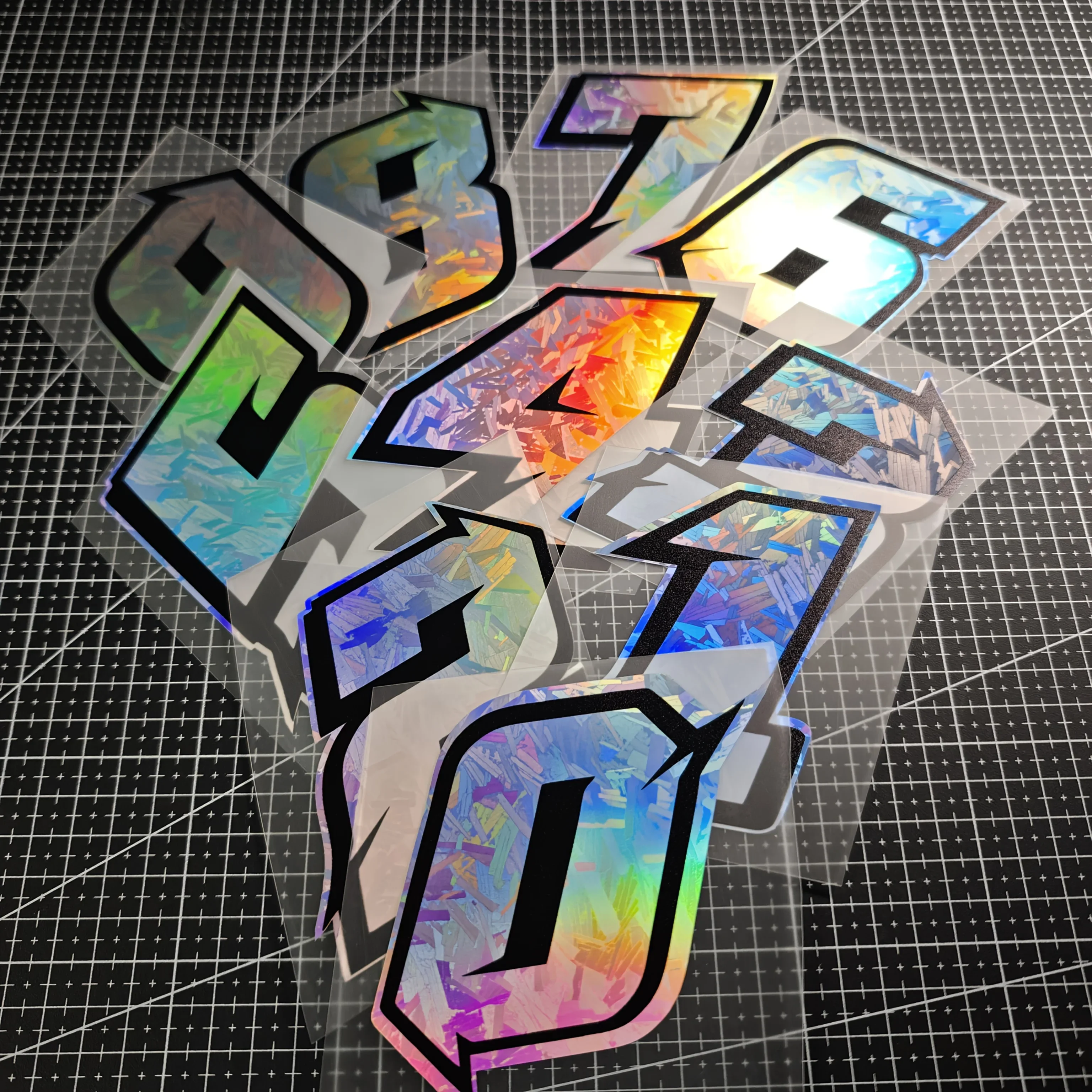 Forged Iridescent Holographic Racing Number Decals Motocross Dirt Bike Helmet Stickers Car Styling Waterproof