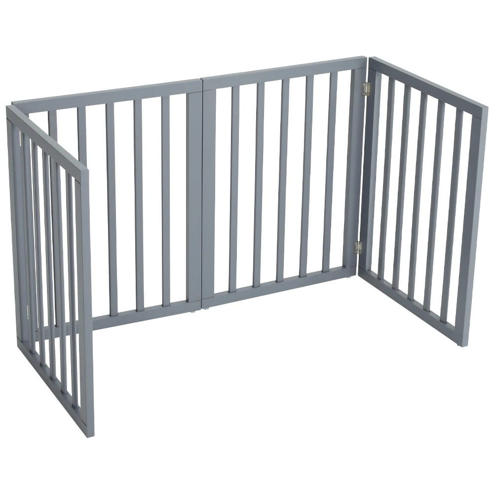 Voltsify Wooden Foldable Freestanding Panel Pet Gate, White & Grey for Entryways Halls Bedrooms