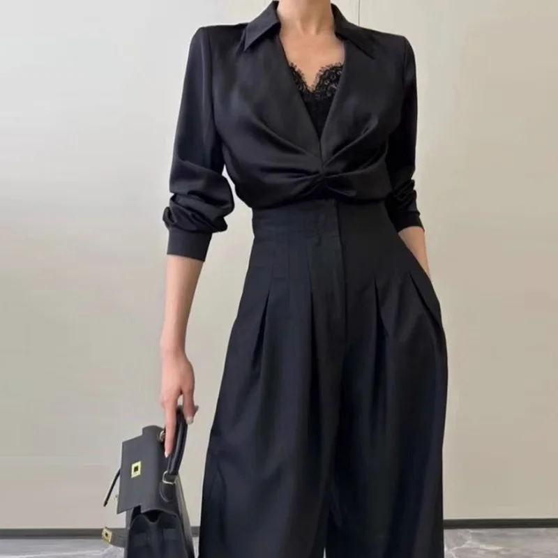 Office Ladies Ultra High Waist Wide Leg Pants Straight Drooping Spring Summer All-Match Long Suit Pants Casual Mopping Trousers