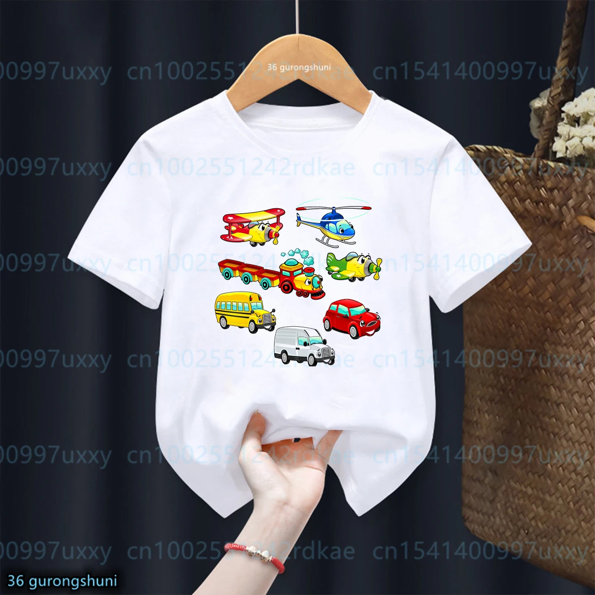 New Kids tshirt Funny Engineering Vehicle Traffic Car Cartoon Print tshirt Boys Cute Boys Clothes Summer White Short sleeved Top