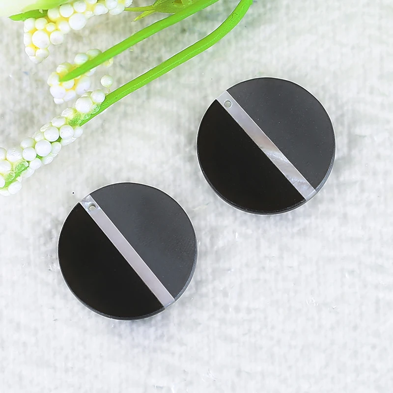 Semiprecious Natural Stone Jewelry Shell,Hematite,Obsidian Intarsia Earring Bead Accessories For Women 22x2.5mm,2g