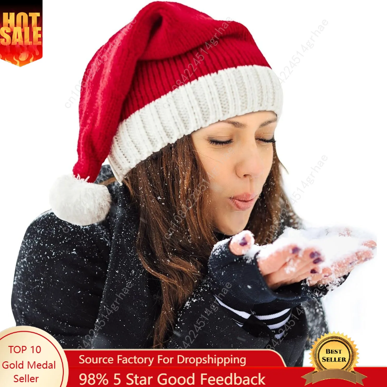 

Santa Hat Christmas Hats Xmas Party Red Knitted Beanie For Adult Women Men