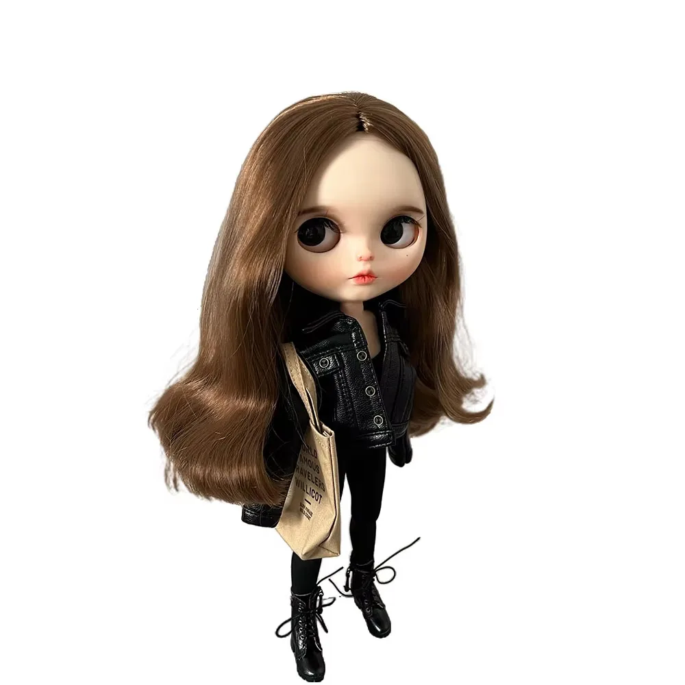 mini Toys Doll clothes leather jacket black white coffee brown for 28cm Blyth Azone OB22 OB24 gift