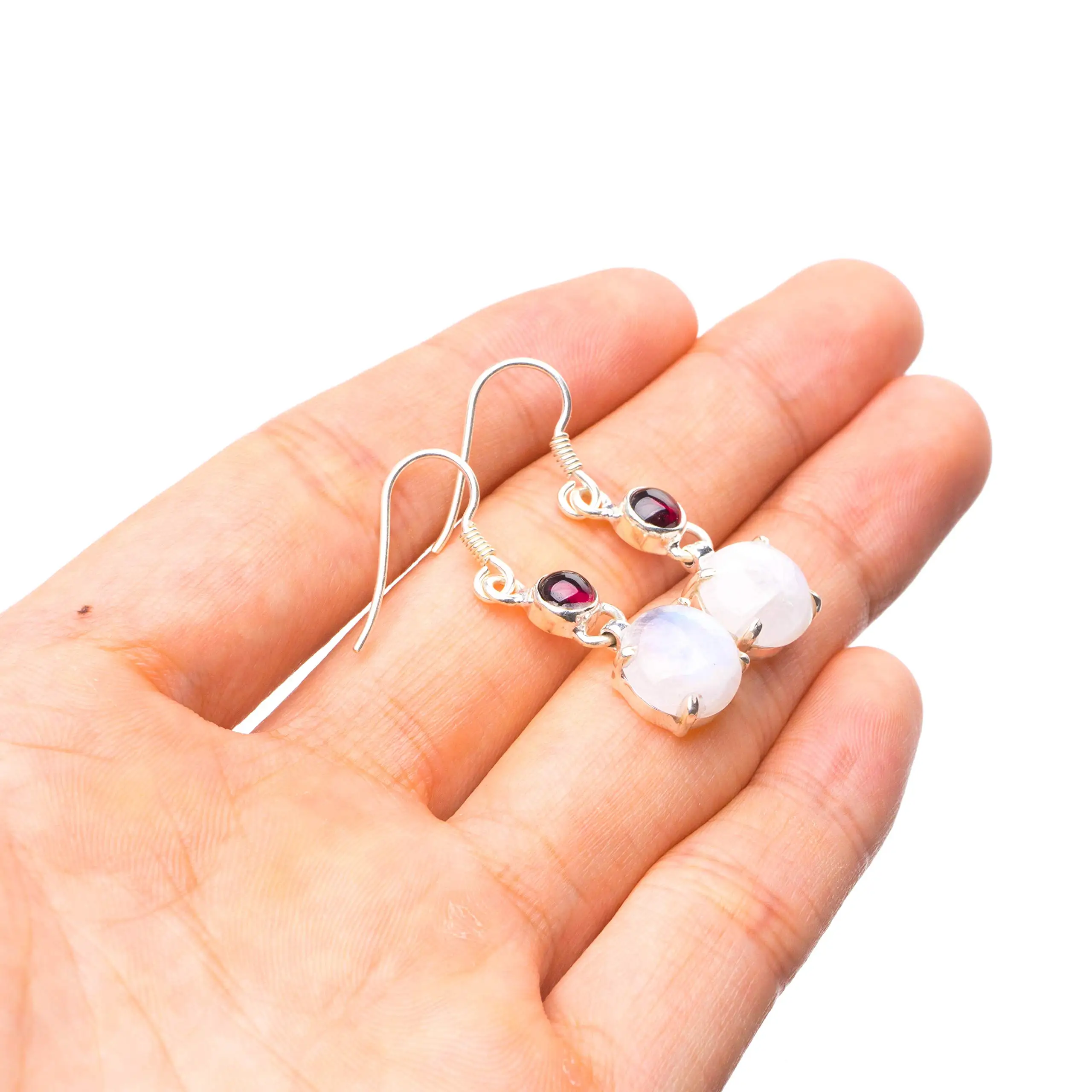 

StarGems® Natural Rainbow Moonstone and Amethyst Handmade Unique 925 Sterling Silver Earrings 1.25" Y2995