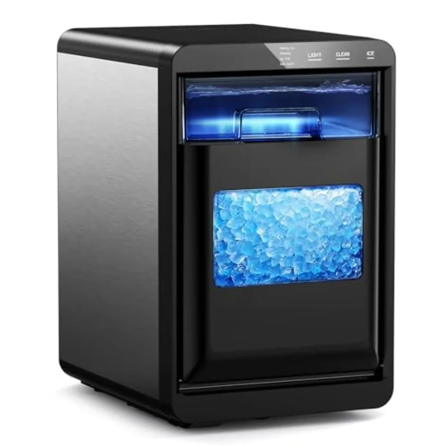 

Countertop nugget ice maker for kitchen office RV, stainless steel gray, produces 44lbs daily with rapid 15-min sonic ice, self