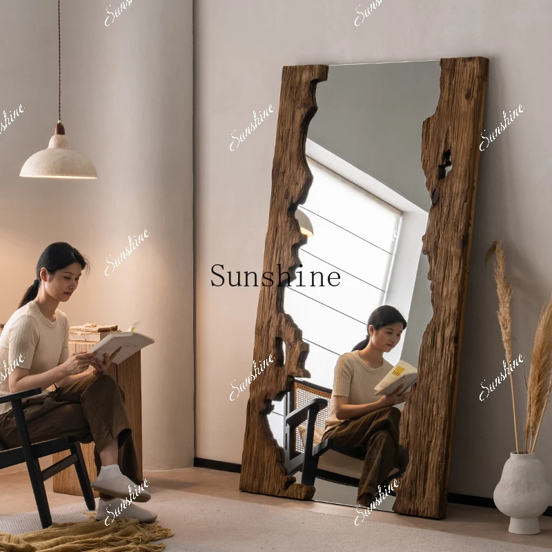 مرآة كلاسيكية من الخشب الصلب لكامل الجسم بطول كامل، مرآة ديكور منزلي إبداعية FT #5